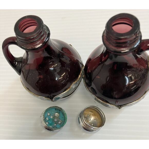 1930s Amethyst Cambridge Glass Insert Krome-Kraft Salt & Pepper Shakers AAA3278 - Picture 9 of 16